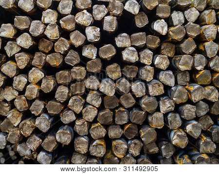Steel Reinforcing Bars. The Basis Of Rebar To Strengthen The Concrete. A Large Number Of Iron Rods. 