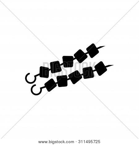 Shish Kebab On Skewers, Bbq Shashlik. Flat Vector Icon Illustration. Simple Black Symbol On White Ba