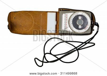 Vintage Photo Light Meter Close Up Isolated Over White Background