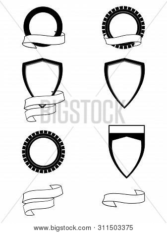 Heraldry Set Of Six Different Blank Shield To Personalize And Two Blank Personalizable Copy Space Ba