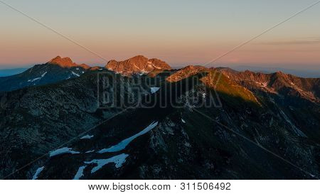 Sunrise Carpathian Mountains, Fagaras. In View Of The Negoiu Outdoors
