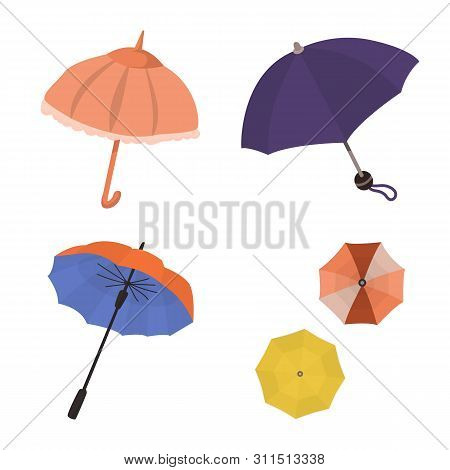 Isolated Object Of Umbrella And Rain Sign. Set Of Umbrella And Weather Vector Icon For Stock.