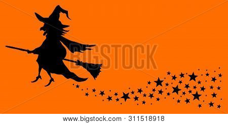 Halloween Flying Witch Star Tail Orange And Black