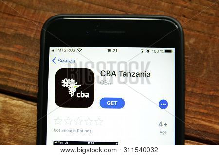 Stavropol, Russian Federation. July 15, 2019. Smartphone With Mobile Application Cba Tanzania