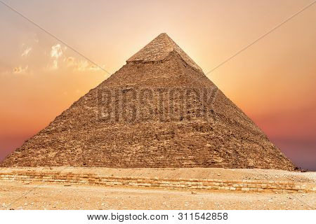 Sunset In Giza And The Pyramid Of Khafre, Egypt