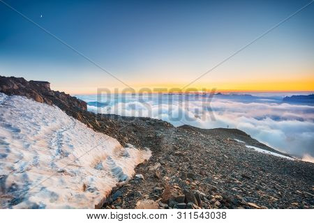 Trekking To The Top Of Mont Blanc Mountain In French Alps