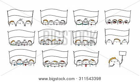 Set Of Businessmen With Banners. Cute Cartoon People Holding Sighns. Empty