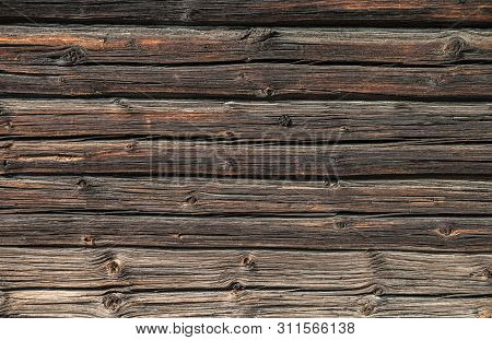 Texture Of Old Rough Logs. Woody Surface With Knots.