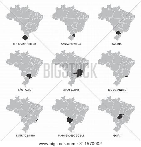 A Set Of Brazil Maps With Some Highlighted States
