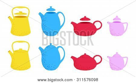 Vintage Teapots Set. Vector Flat Kettels Illustration.