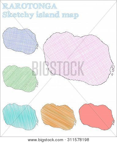 Rarotonga Sketchy Island. Fascinating Hand Drawn Illustration. Fine Childish Style Icon.