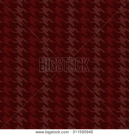 Seamless Knitted Woolen Pattern Houndstooth. Hounds Tooth Check In Burgundy Tones