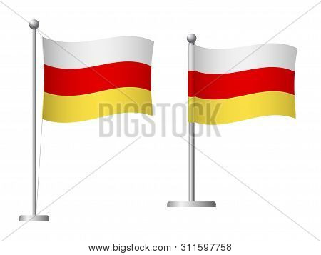 South Ossetia Flag On Pole. Metal Flagpole. National Flag Of South Ossetia Illustration