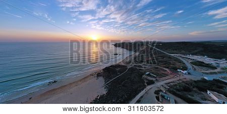 Aerial panorama from Amado beach at the westcoast in Portugal
