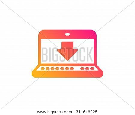 Download Icon. Internet Downloading With Laptop Sign. Load File Symbol. Classic Flat Style. Gradient