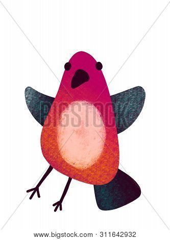 Bird. Fancy Drawn, Stylized Bird On A White Background.