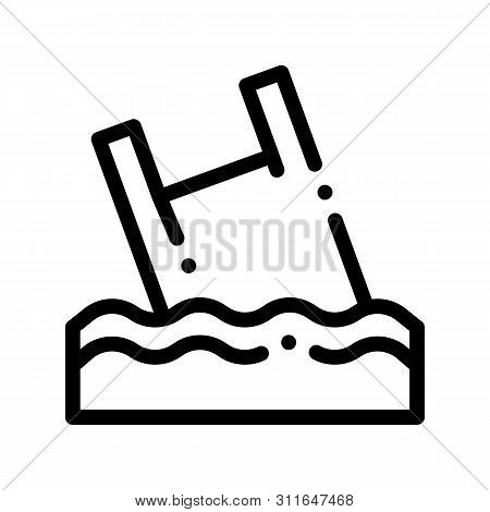 Bag Junk Flotsam In Ocean Vector Thin Line Icon. Rubbish Materials Environmental Pollution Ocean Sea