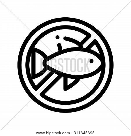Allergen Free Sign Seafood Vector Thin Line Icon. Allergen Free Sea Food Linear Pictogram. Crossed O