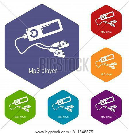 Mp3 Player Icons Colorful Hexahedron Set Collection Isolated On White