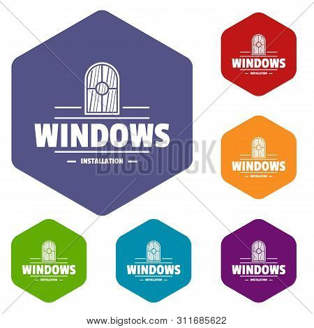 Window Installiation Icons Colorful Hexahedron Set Collection Isolated On White