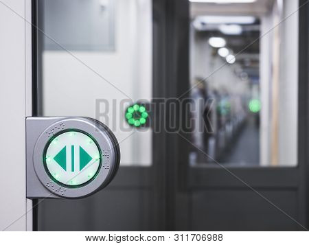 Automatic Gate Open Slide Door Arrow Sign Botton Train Travel Transportation