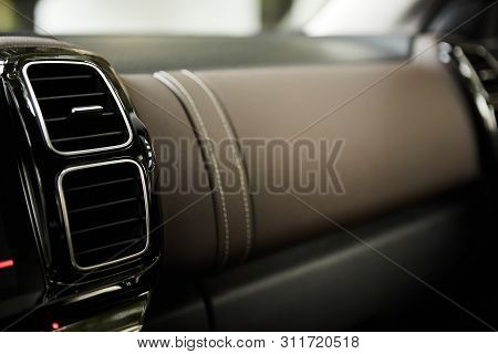 Modern Car Interior With Close-up Of Ventilation System Holes And Air Conditioning. Concept Wallpape
