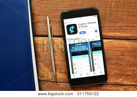 Stavropol, Russian Federation. July 16, 2019. Smartphone With Mobile Application Cryptex - Portfolio