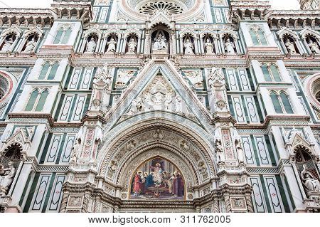 Detail Of The Facade Of The Beautiful Florence Cathedral Consecrated In 1436