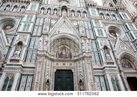 Detail Of The Facade Of The Beautiful Florence Cathedral Consecrated In 1436
