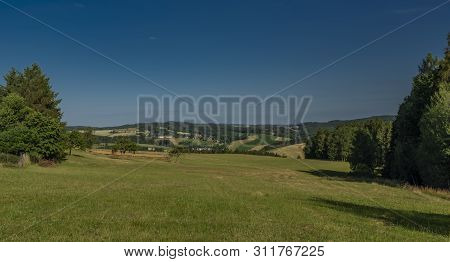 Hot Summer Morning Near Pecka Old Town In East Bohemia With View For Landscape