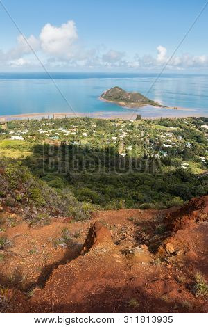 Aerial View Of Ilot Charbon Island In New Caledonia From The Mont-dore Mountain Track