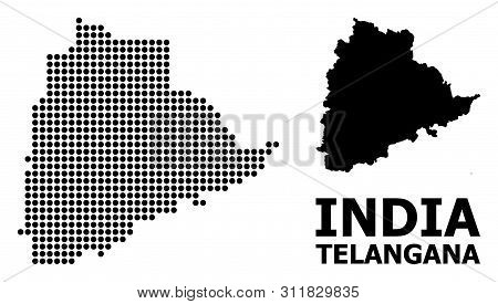 Dot Map Of Telangana State Composition And Solid Illustration. Vector Map Of Telangana State Combina