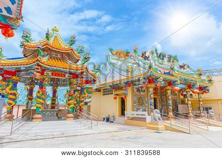 Coloful Beautiful Chinese Shrine Temple At Huai Krabok,ratchaburi, Thailand. 14 June 2019.