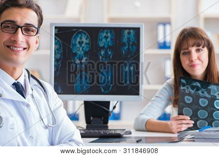 Young woman visiting radiologist for x-ray exam