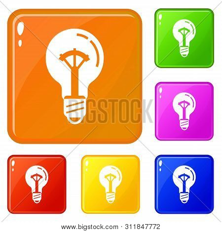 On Switch Bulb Light Icons Set Collection 6 Color Isolated On White Background
