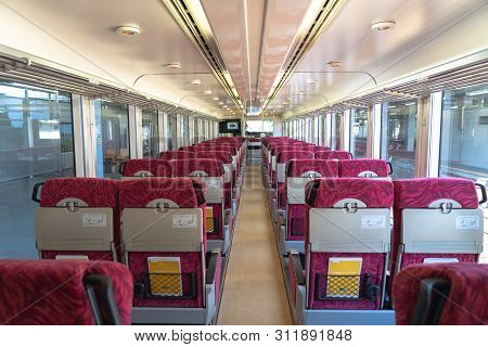 Akita, Japan - May 5, 2019 : Interior Of East Japan Railway Gono Line Resort Shirakami Sightseeing T