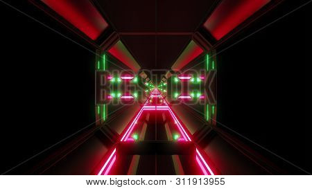 Futuristic Scifi Airhangar Tunnel Corridor With Nice Glow And Reflections 3d Rendering Background