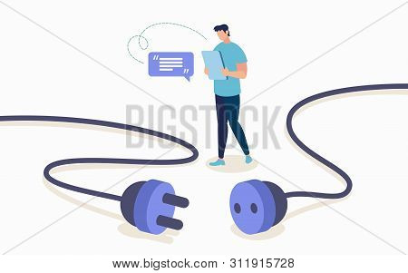 Informative Banner Wireless Internet Cartoon. Poster Conceptual Idea Human Independence From Externa