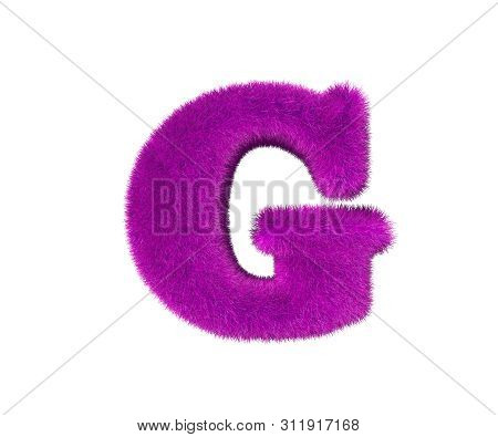 Letter G Of Pink Hairy Alphabet Isolated On White Background, Glamorous Concept 3d Illustration Of S