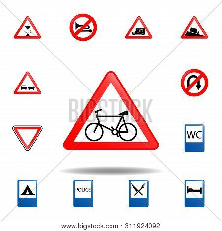 Cycle Prohibitied Icon. Set Of Road Signs Icon For Mobile Concept And Web Apps. Colored Cycle Prohib