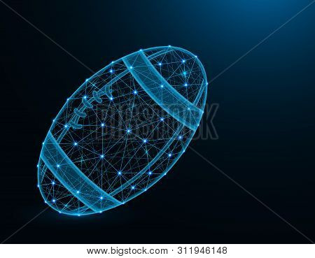 Rugby Ball Low Poly Model, Sport Game Abstract Graphics, American Football Polygonal Wireframe Vecto