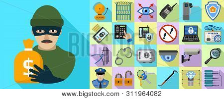 Burglar Icons Set. Flat Set Of Burglar Icons For Web Design