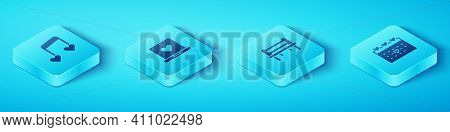 Set Isometric Music Note, Tone With Hearts, Dating App Online, Calendar And Romantic Bench Icon. Vec