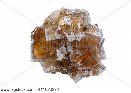 Macro Mineral Stone Yellow Fluorite On A White Background