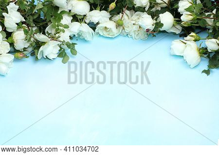 Abstract Flower Composition, Still Life, Spring Banner, Roses On A Light Background. Greeting Card F
