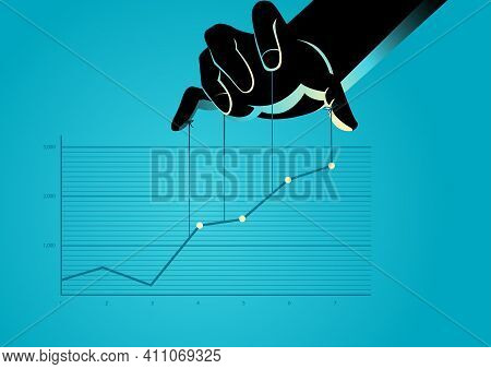 Business Concept Vector Illustration Of A Puppet Master Controlling Graphic Chart