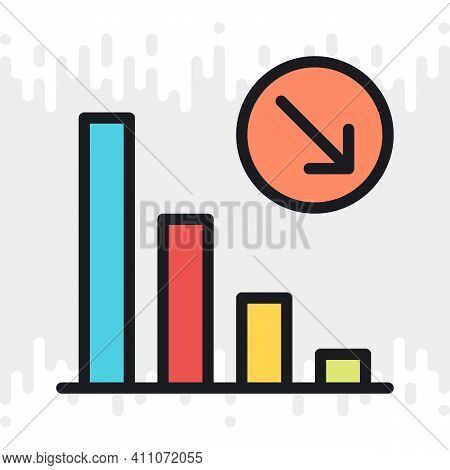Decline Chart Icon. Concept Of Falling Stock Markets Or Declining Profits In Business. Simple Color 