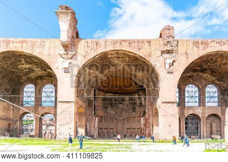 Rome, Italy - May 06, 2019: Monumental Arches Of Basilica Of Maxentius, Italian: Basilica Di Massenz