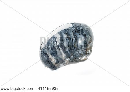 Macro Mineral Quartz Stone With Dumortierite On A White Background