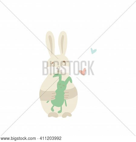Easter Rabbit, Bunny Minimalistic Style. Vector Stock Illustration Isolated On White Background For 